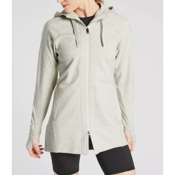 Athleta SP Small Petite Fog Heather Grey Triumph Long Hoodie Jacket Full Zip - Picture 12 of 14